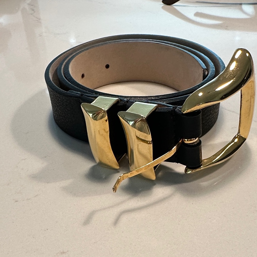 B-Low the Belt Black Leather Belt with Gold hardware size small